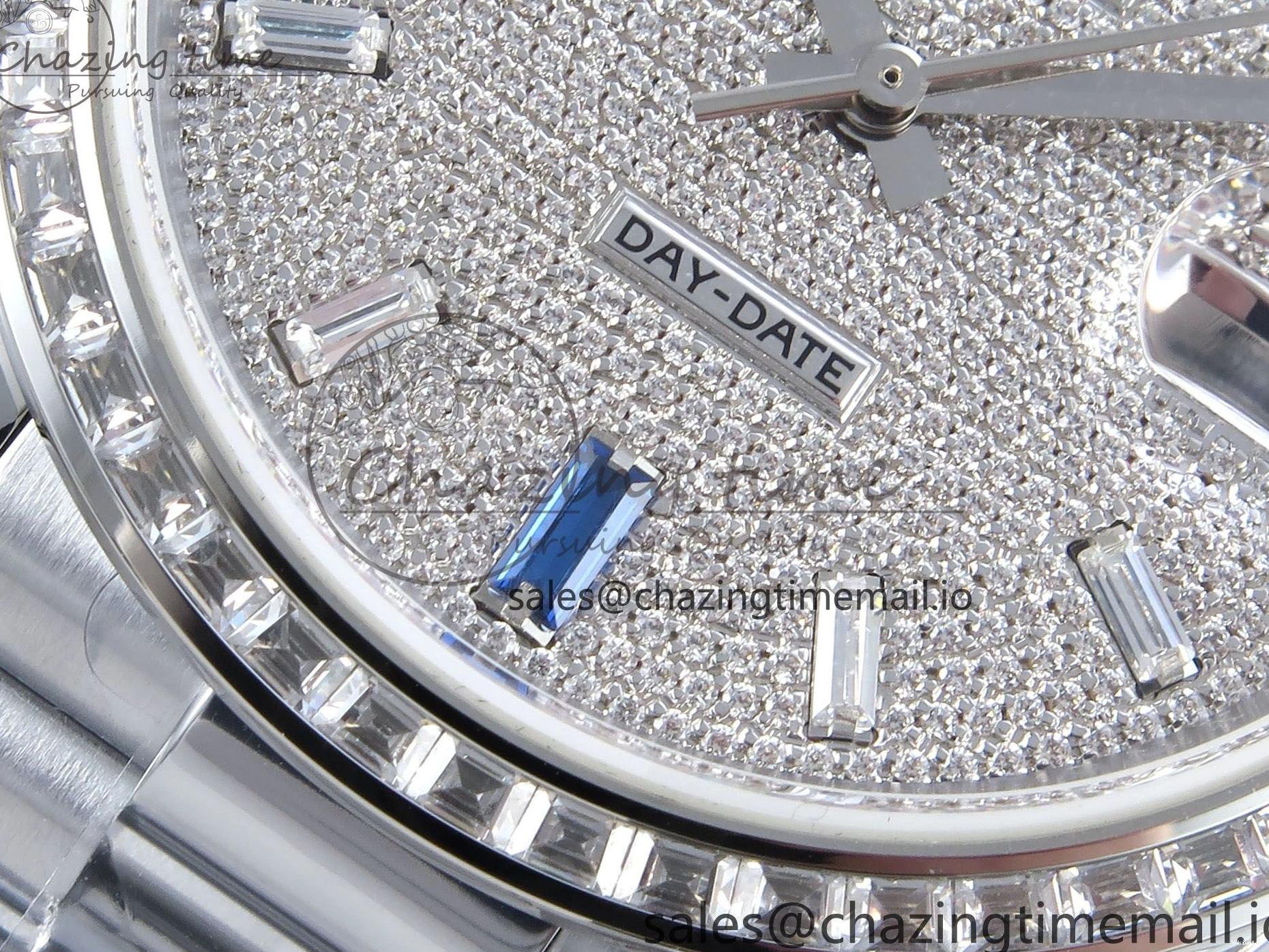 SS DayDate 1:1 Best Bezel QF A2836 40 Diamonds on Weight) Bracelet V5 (Gain Blue President Dial Diamonds Edition 0504